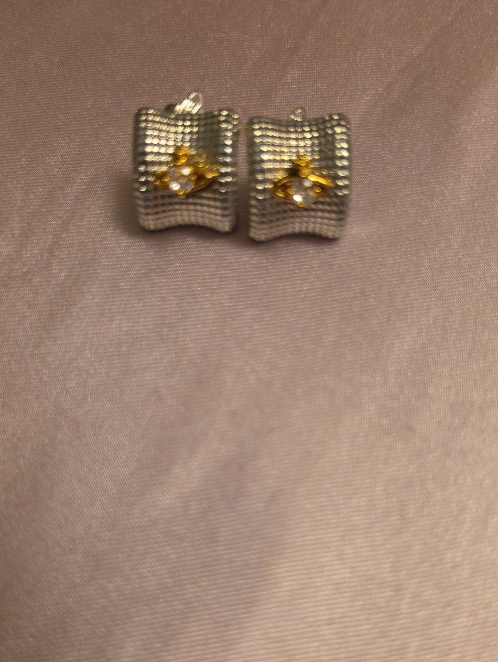 Two-Tone Textured Square Stud Earrings with Gold Accent